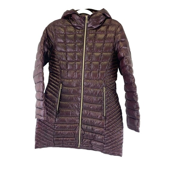 Calvin Klein Packable Lightweight Premium Down Hooded Jacket Burgundy Mid Small - Picture 1 of 14